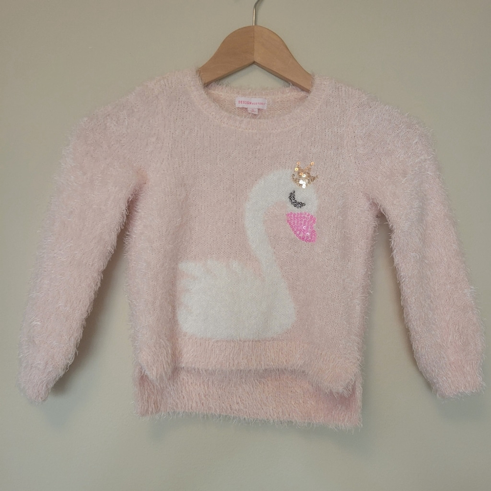 Soft Pink Fuzzy Swan Sweater | Size 5